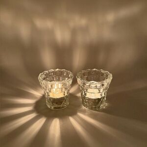 Set Of 2 Indiana Glass Votive Tea Light Candle Holders Vintage Clear Cubist